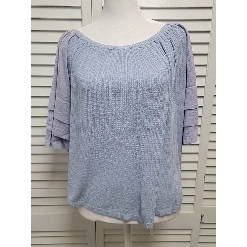 Lucky Brand Women's Off The Shoulder Stripe Top Blue Pink Fisherman Boho Small